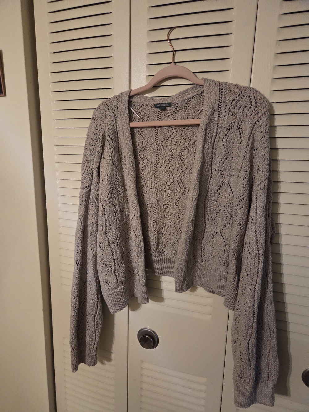 wild fable Light Gray Open-Front Crochet Knit Cardigan